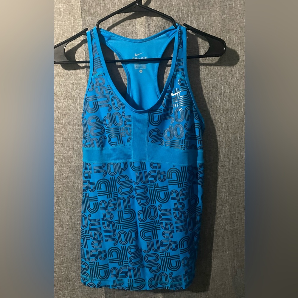 Nike Dri-Fit Just Do It Blue Racerback Tank With Built In Shelf Bra Women’s M
